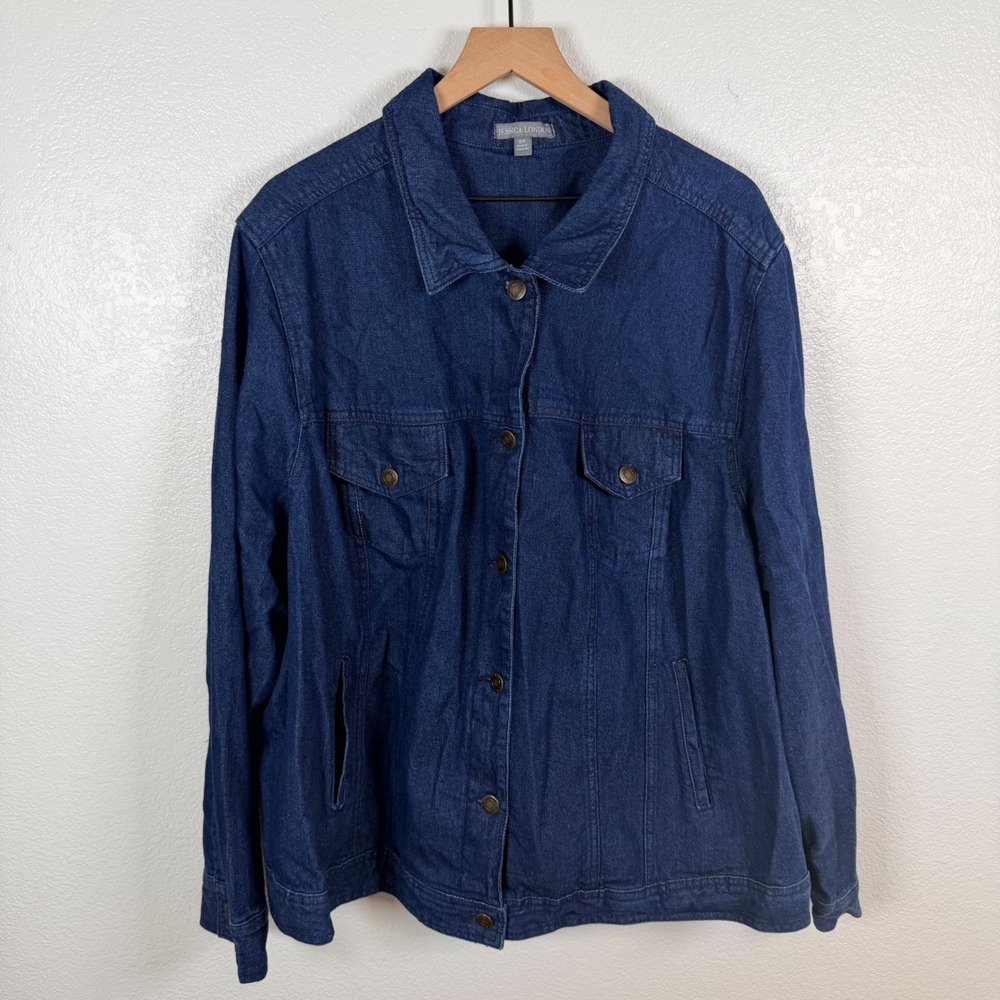 Jessica London Womens Plus 30W Blue Denim Trucker Jacket 100% Cotton Utility